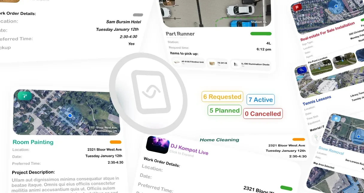 SRVZr work orders with job details, status and location information