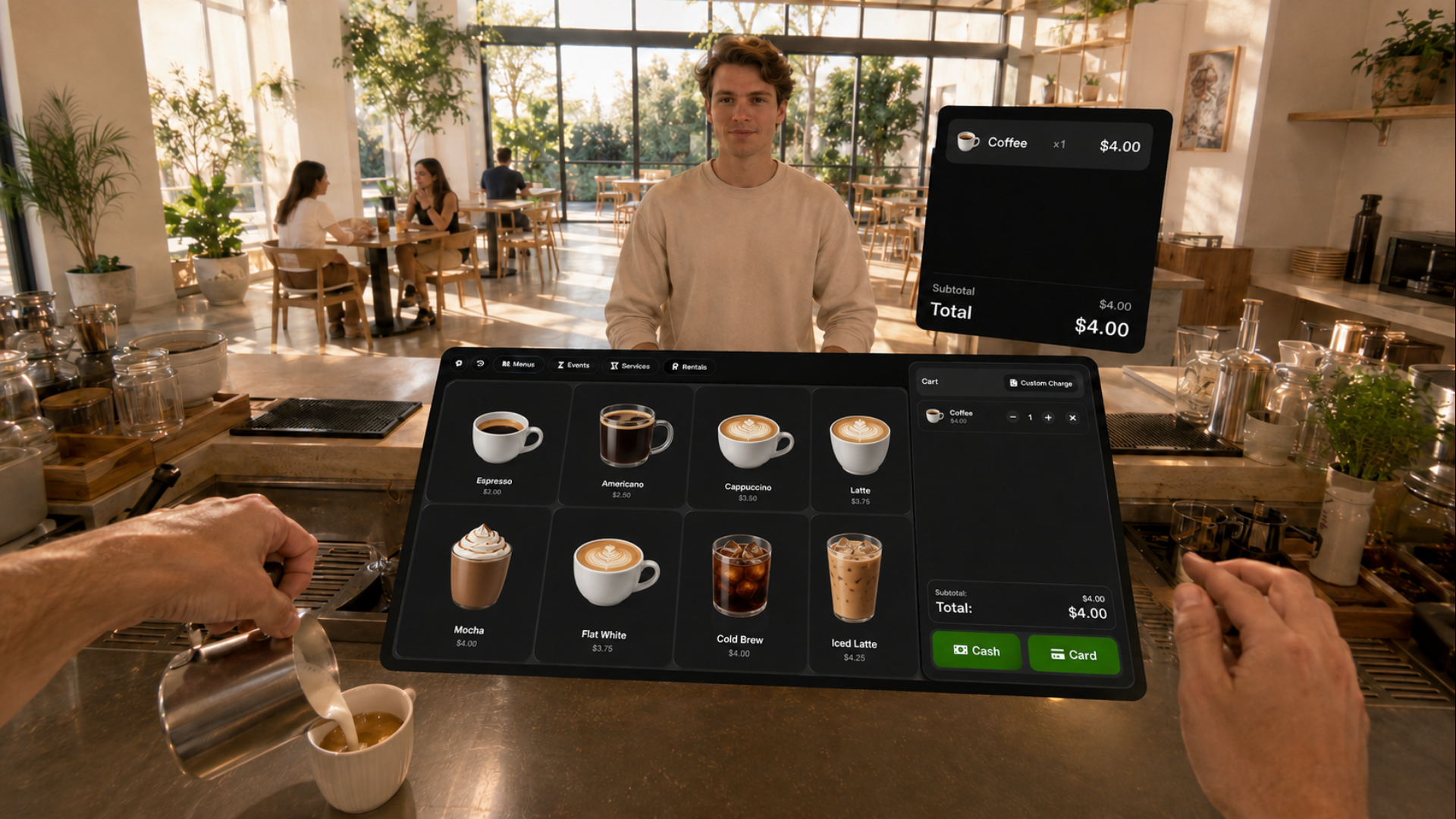 SRVZr Terminal used through an extended reality interface in a café