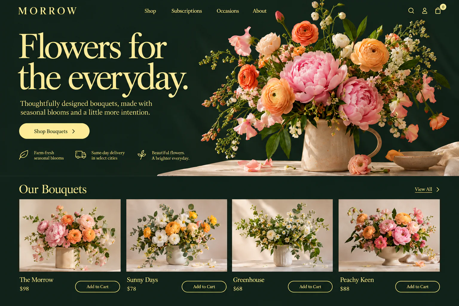 Morrow florist website with seasonal bouquet photography and a flower shop