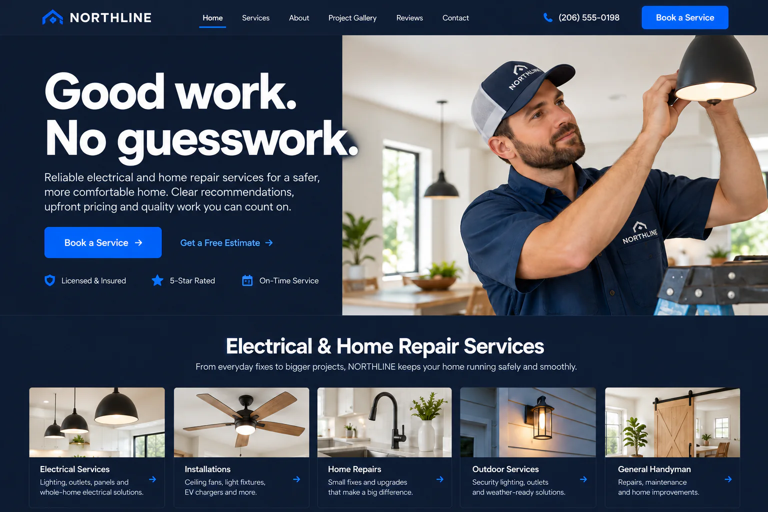 Northline electrical and home repair website with an electrician and service booking