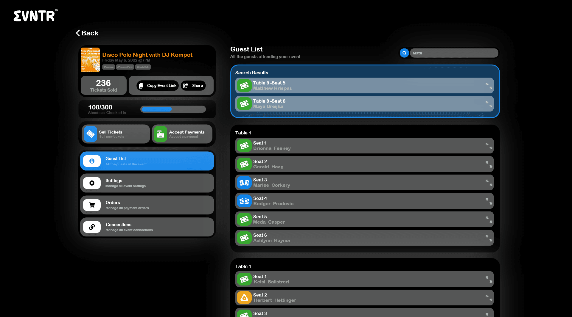 Event management dashboard