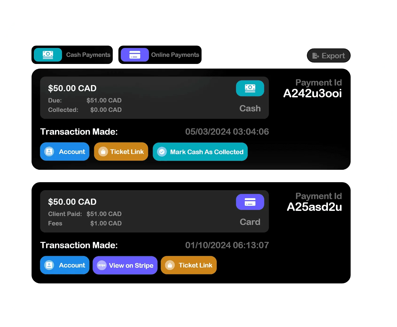 Payment integration interface