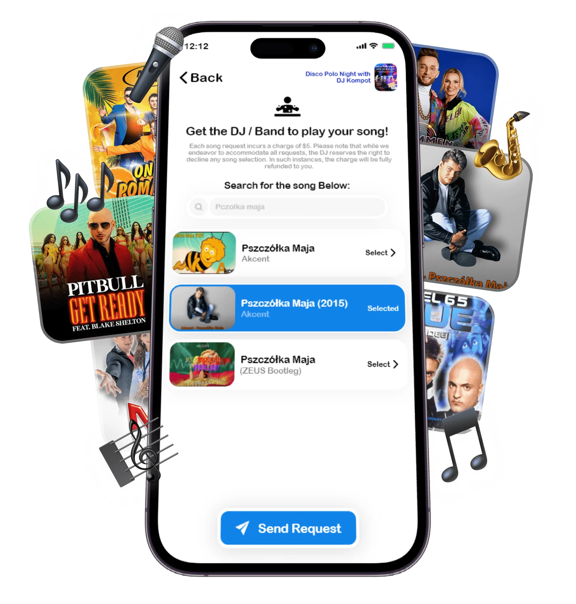 Song request UI on phone