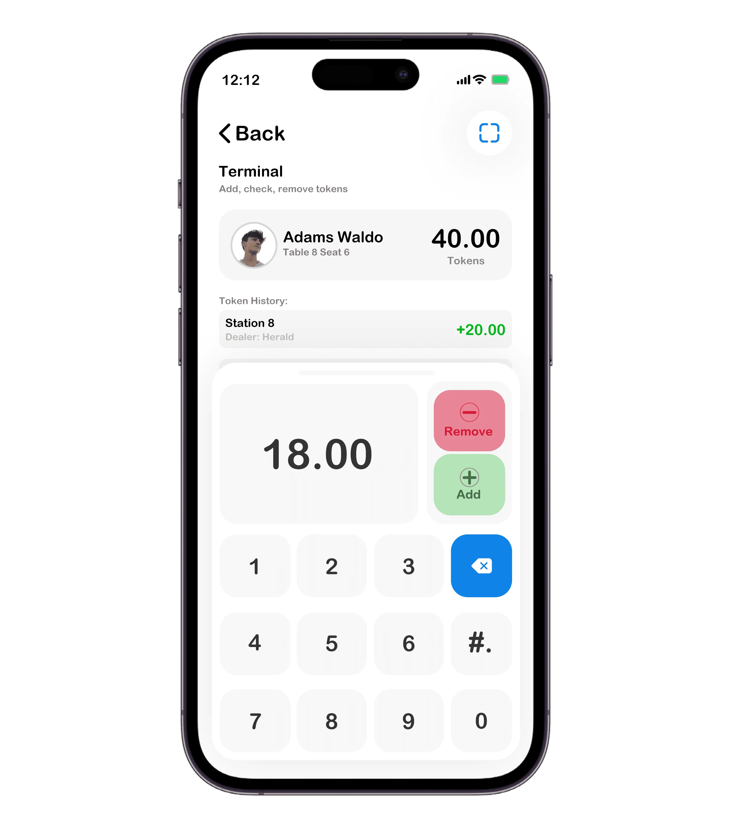 Event token terminal on mobile